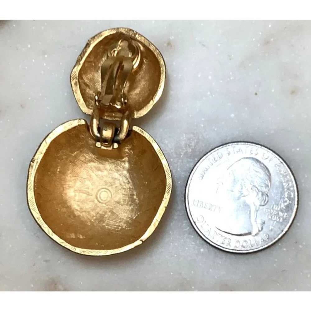 Vintage Anne Klein Necklace Earrings Set Chunky Bib Brushed Gold Collar Signed